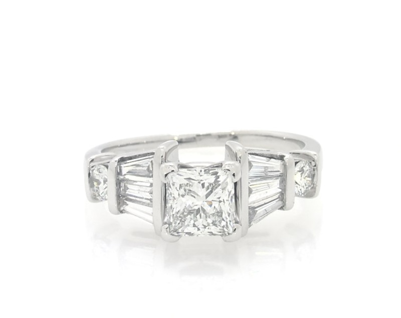 Main Image 1 of Previously Owned Princess-Cut Diamond Engagement Ring 1-1/2 ct tw 14K White Gold Size 5.75