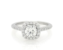 Previously Owned Round-Cut Diamond Cushion Halo Engagement Ring 1 ct tw 14K White Gold Size 6.75