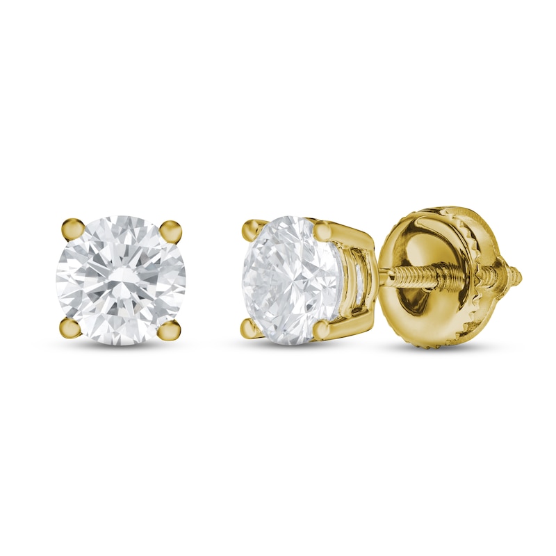 Main Image 1 of Previously Owned Lab-Grown Diamond Solitaire Stud Earrings 3/4 ct tw Round 14K Yellow Gold (SI2/F)