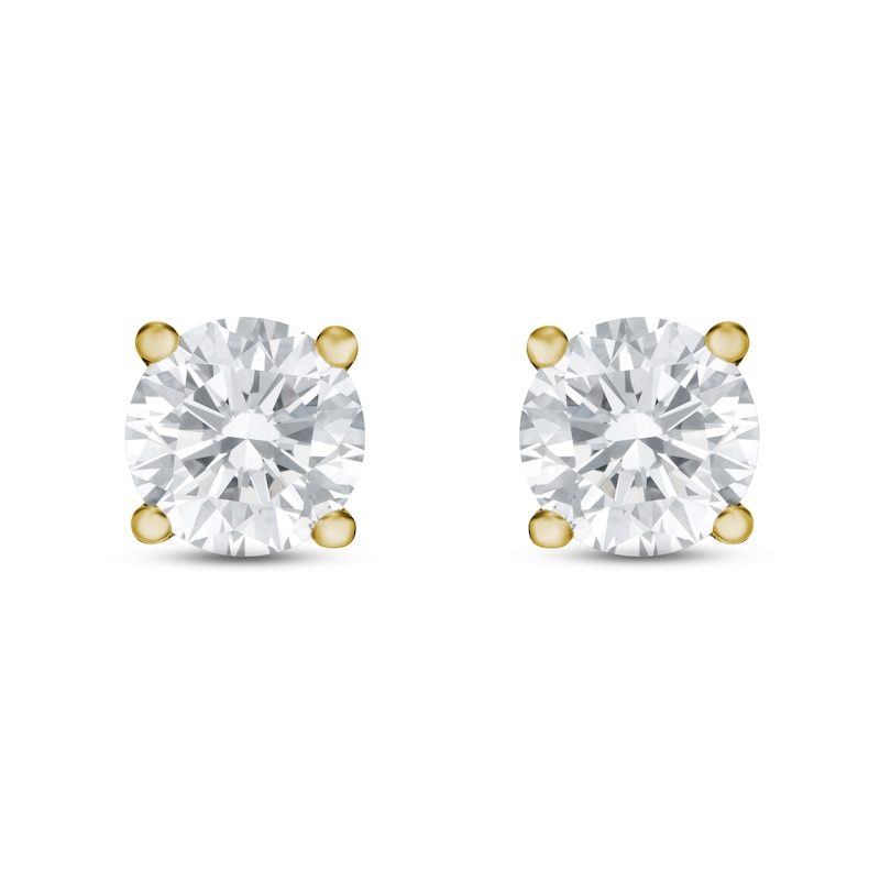Main Image 2 of Previously Owned Lab-Grown Diamond Solitaire Stud Earrings 3/4 ct tw Round 14K Yellow Gold (SI2/F)