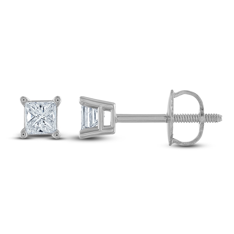 Main Image 1 of Previously Owned Certified Diamond Solitaire Earrings 1/3 ct tw Princess 14K White Gold (I1/I)