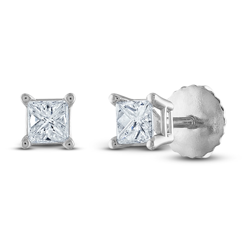 Main Image 2 of Previously Owned Certified Diamond Solitaire Earrings 1/3 ct tw Princess 14K White Gold (I1/I)