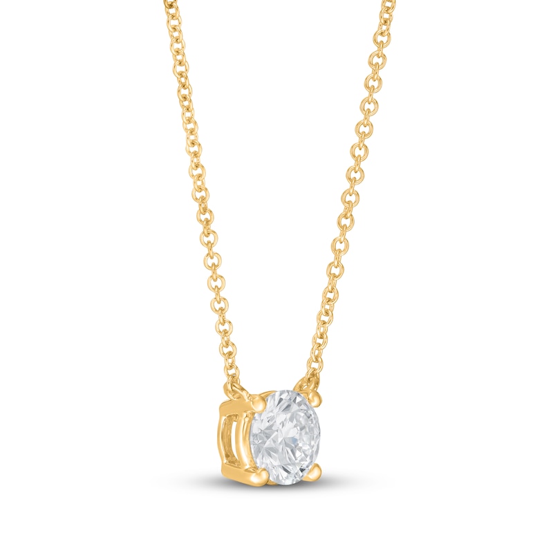 Main Image 2 of Previously Owned Lab-Grown Diamond Solitaire Necklace 1 ct tw Round 14K Yellow Gold 19" (SI2/F)