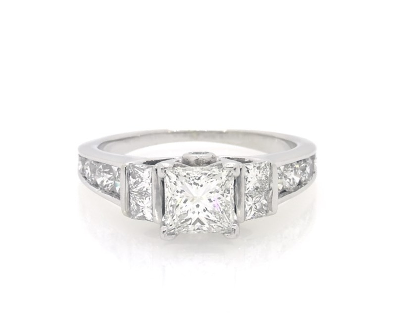 Main Image 1 of Previously Owned Princess-Cut Diamond Engagement Ring 1-5/8 ct tw 14K White Gold Size 5.25