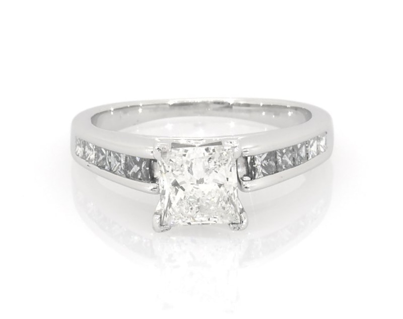 Main Image 1 of Previously Owned Princess-Cut Diamond Engagement Ring 1-3/8 ct tw 14K White Gold Size 6
