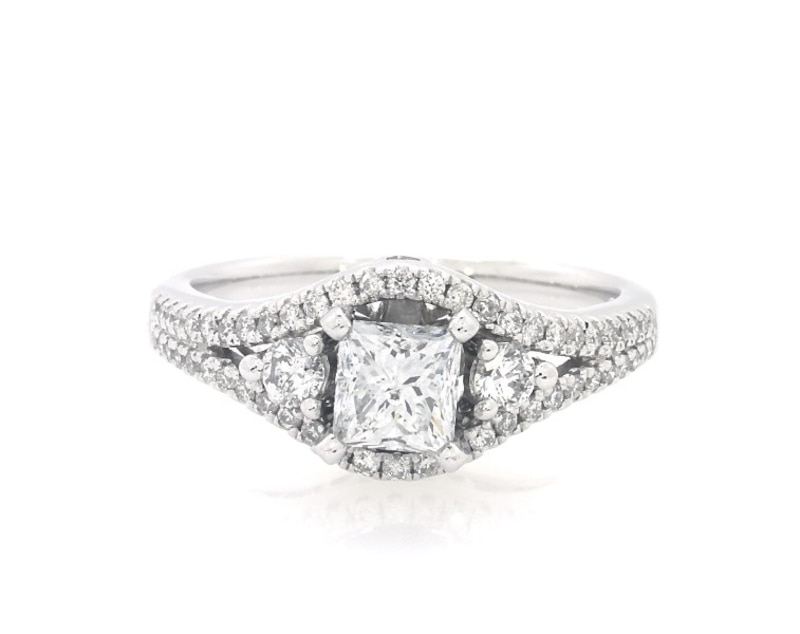 Main Image 1 of Previously Owned Princess-Cut Diamond Engagement Ring 1-1/8 ct tw 14K White Gold Size 8