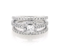 Previously Owned Princess-Cut Diamond Halo Bridal Set 1 ct tw 14K White Gold Size 6.5