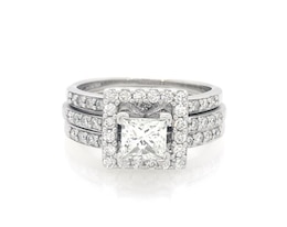 Previously Owned Princess-Cut Diamond Halo Bridal Set 1-1/4 ct tw 14K White Gold Size 5