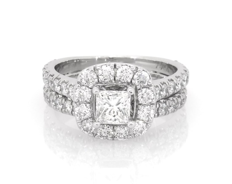 Main Image 1 of Previously Owned Neil Lane Princess-Cut Diamond Halo Bridal Set 2 ct tw 14K White Gold Size 6.75