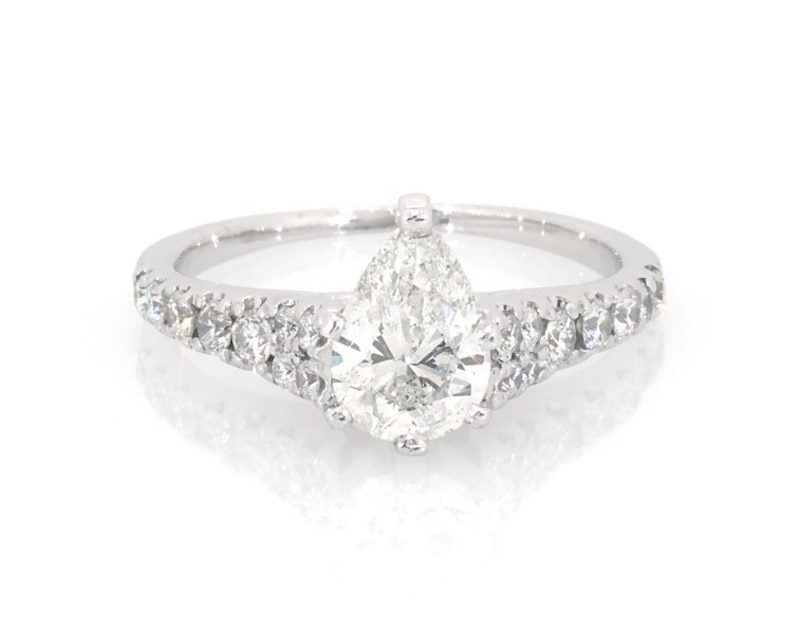Main Image 1 of Previously Owned Pear-Shaped Diamond Engagement Ring 1-1/4 ct tw 14K White Gold Size 5.75