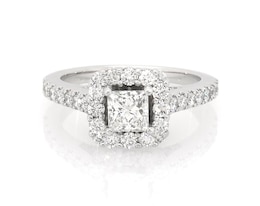 Previously Owned Princess-Cut Diamond Halo Engagement Ring 1-1/8 ct tw 14K White Gold Size 5.5