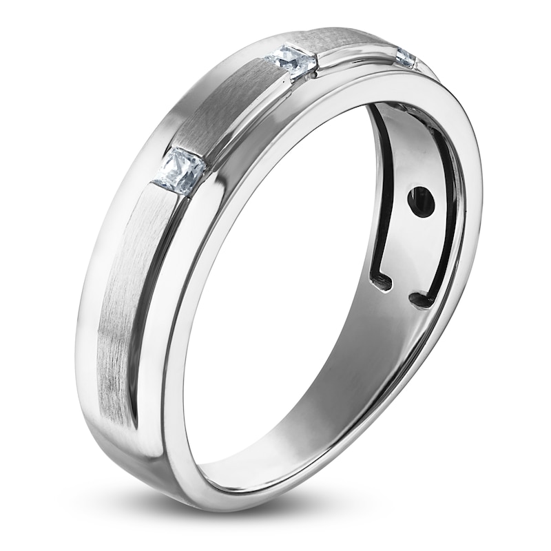 Main Image 2 of Previously Owned Men's Certified Square-Cut Diamond Wedding Band 1/8 ct tw 14K White Gold