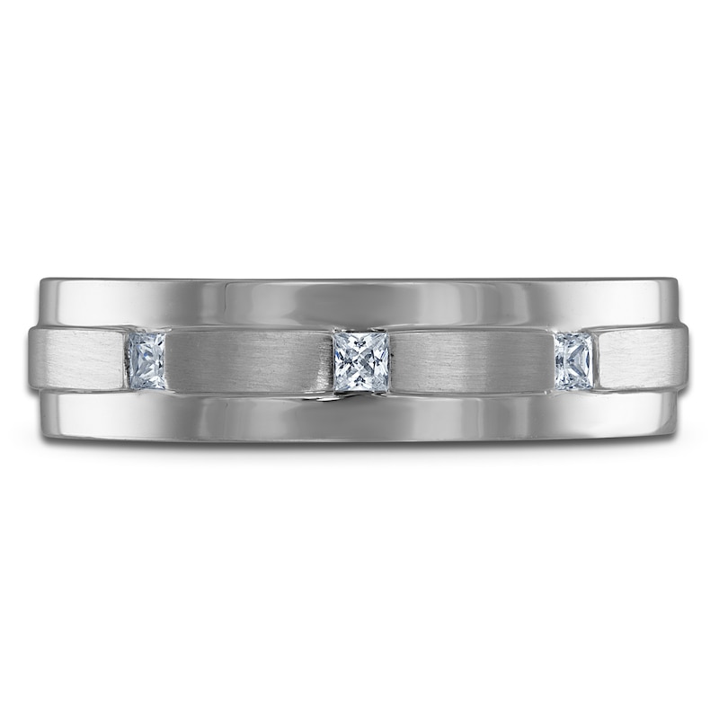 Main Image 3 of Previously Owned Men's Certified Square-Cut Diamond Wedding Band 1/8 ct tw 14K White Gold