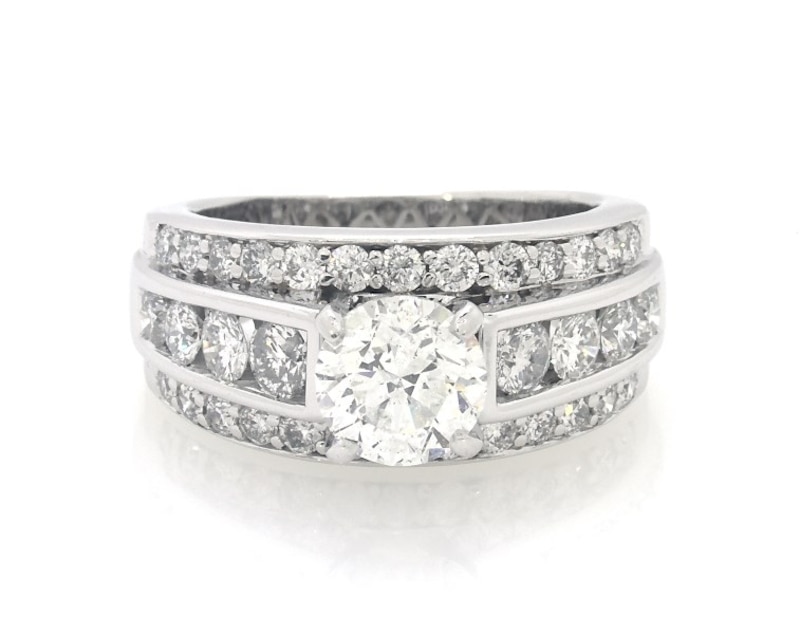 Main Image 1 of Previously Owned Round-Cut Diamond Engagement Ring 3 ct tw 14K White Gold Size 7.25