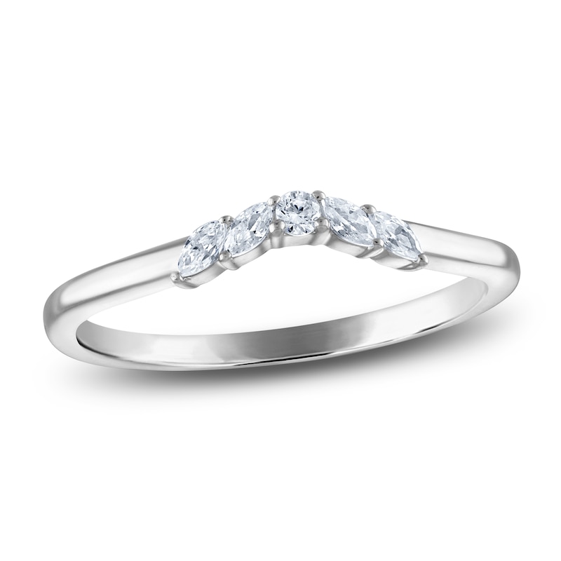 Main Image 1 of Previously Owned Certified Round & Marquise-Cut Diamond Contour Anniversary Ring 1/6 ct tw 14K White Gold
