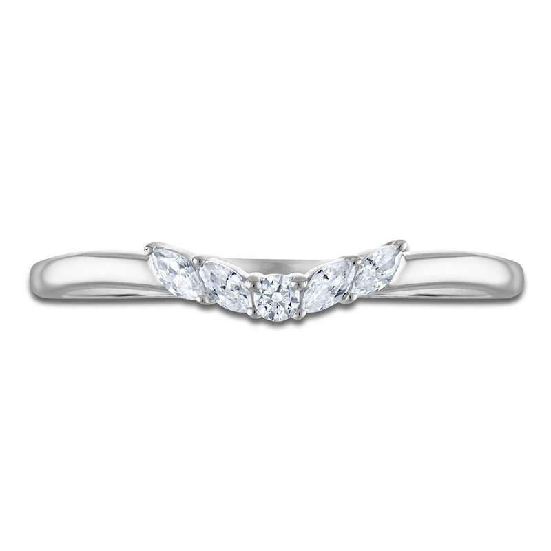 Main Image 3 of Previously Owned Certified Round & Marquise-Cut Diamond Contour Anniversary Ring 1/6 ct tw 14K White Gold