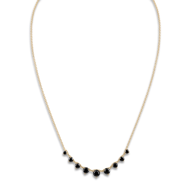 Main Image 1 of Previously Owned Black Diamond 9-Stone Necklace 2-1/4 ct tw Round 14K Yellow Gold 18"