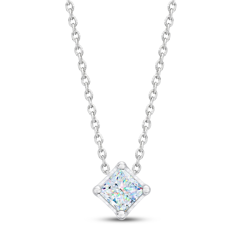 Main Image 1 of Previously Owned THE LEO First Light Diamond Solitaire Necklace 1/4 ct tw Princess 14K White Gold 19"  (I1/I)