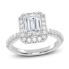 Thumbnail Image 1 of Previously Owned Emerald-Cut Lab-Grown Diamond Halo Engagement Ring 2 ct tw 14K White Gold