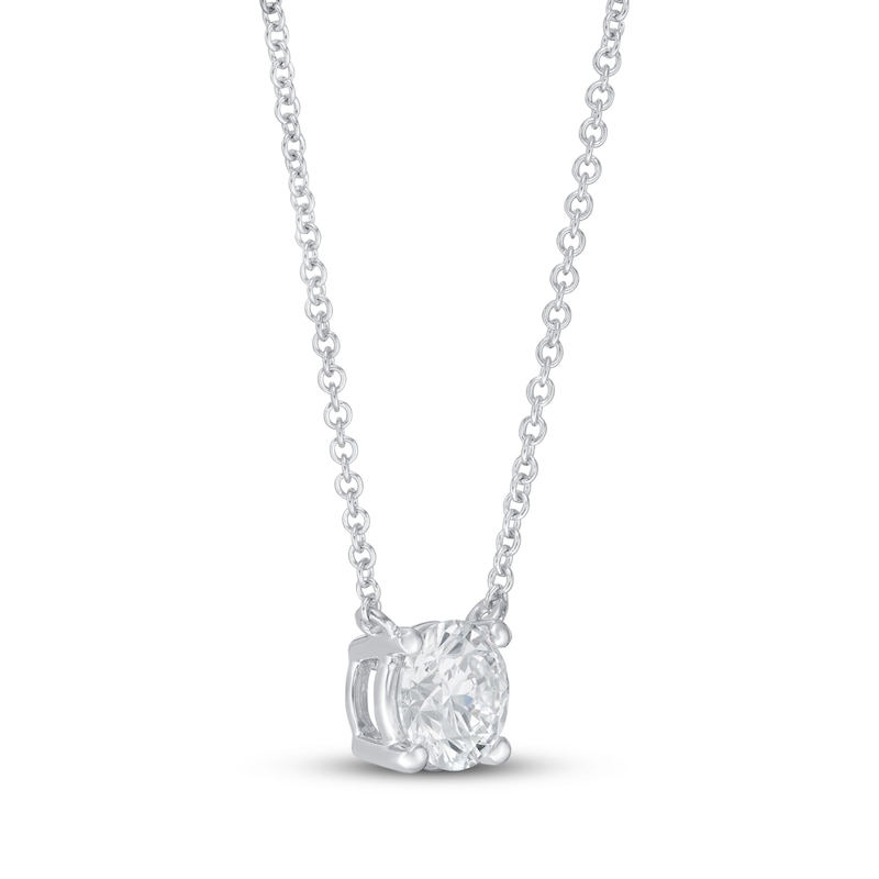 Main Image 2 of Previously Owned Lab-Grown Diamond Solitaire Necklace 1 ct tw Round 14K White Gold 19" (SI2/F)