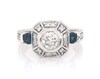 Thumbnail Image 1 of Previously Owned Round-Cut Diamond & Natural Blue Sapphire Vintage-Style Engagement Ring 7/8 ct tw 18K White Gold Size 5.5