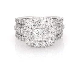 Previously Owned Princess-Cut Diamond Triple-Halo Bridal Set 2-7/8 ct tw 14K White Gold Size 5.5