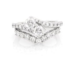 Previously Owned Round-Cut Diamond Two-Stone Bridal Set 1-3/8 ct tw 14K White Gold Size 5.75
