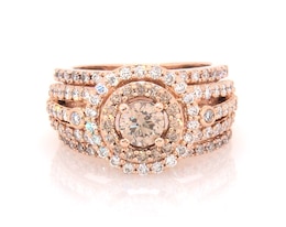 Previously Owned Brown & White Diamond Bridal Set 1-3/8 ct tw 14K Rose Gold Size 3.75