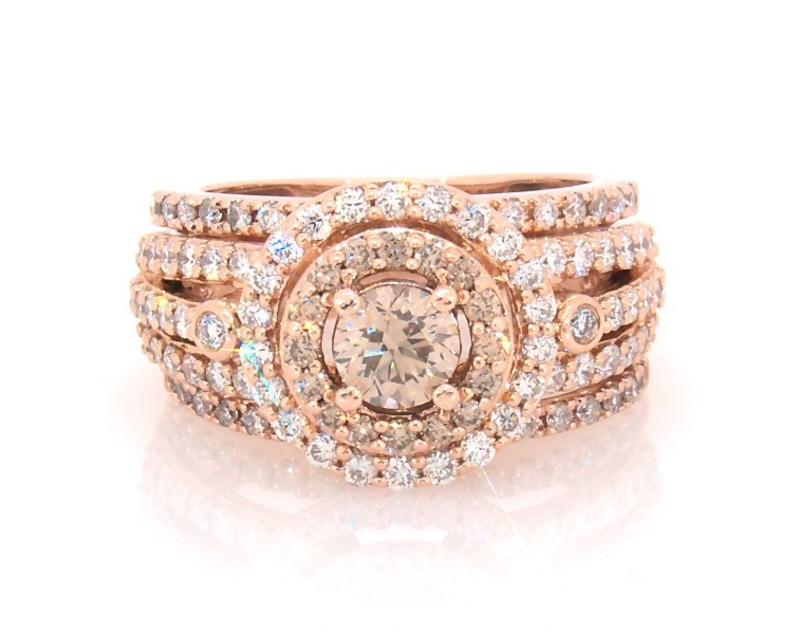 Main Image 1 of Previously Owned Brown & White Diamond Bridal Set 1-3/8 ct tw 14K Rose Gold Size 3.75