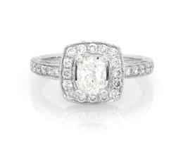Previously Owned Cushion-Cut Diamond Halo Engagement Ring 1-1/6 ct tw 14K White Gold Size 3.5