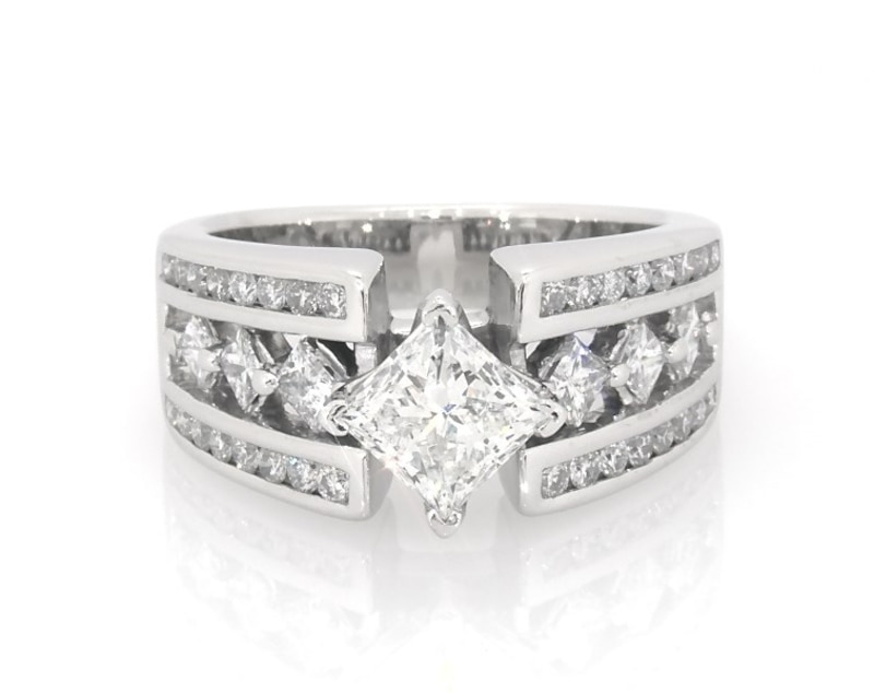 Main Image 1 of Previously Owned Princess-Cut Diamond Engagement Ring 2-1/5 ct tw 14K White Gold Size 7