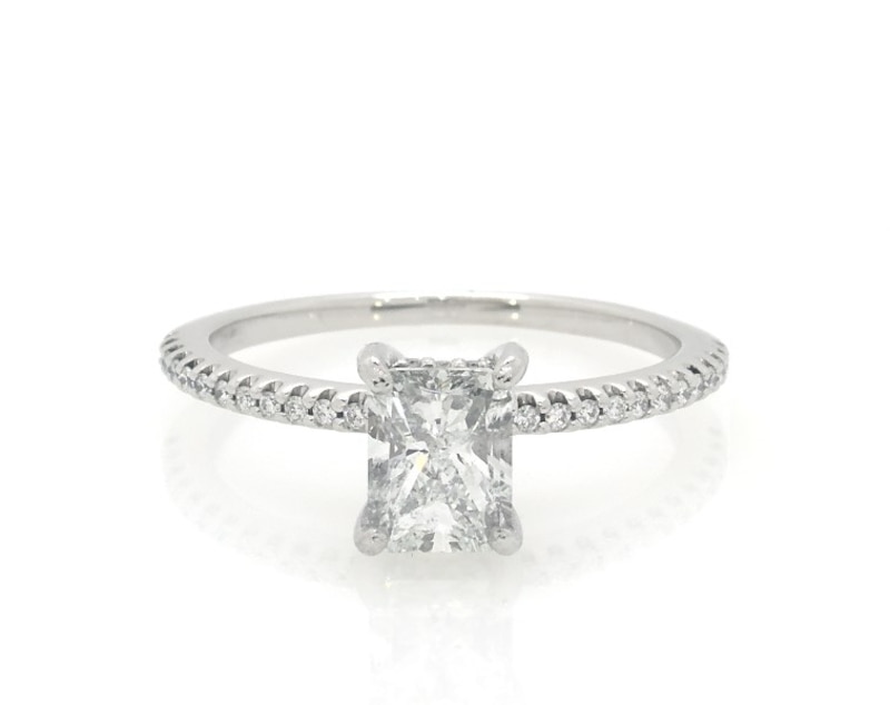 Main Image 1 of Previously Owned Radiant-Cut Diamond Hidden Halo Engagement Ring 1 ct tw 14K White Gold Size 7.5