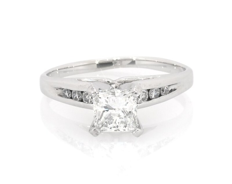 Main Image 1 of Previously Owned Princess-Cut Diamond Engagement Ring 1 ct tw 14K White Gold Size 6