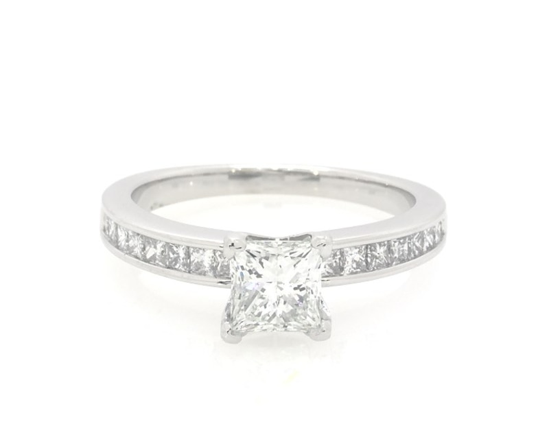 Main Image 1 of Previously Owned Princess-Cut Diamond Engagement Ring 1-3/8 ct tw 14K White Gold Size 7