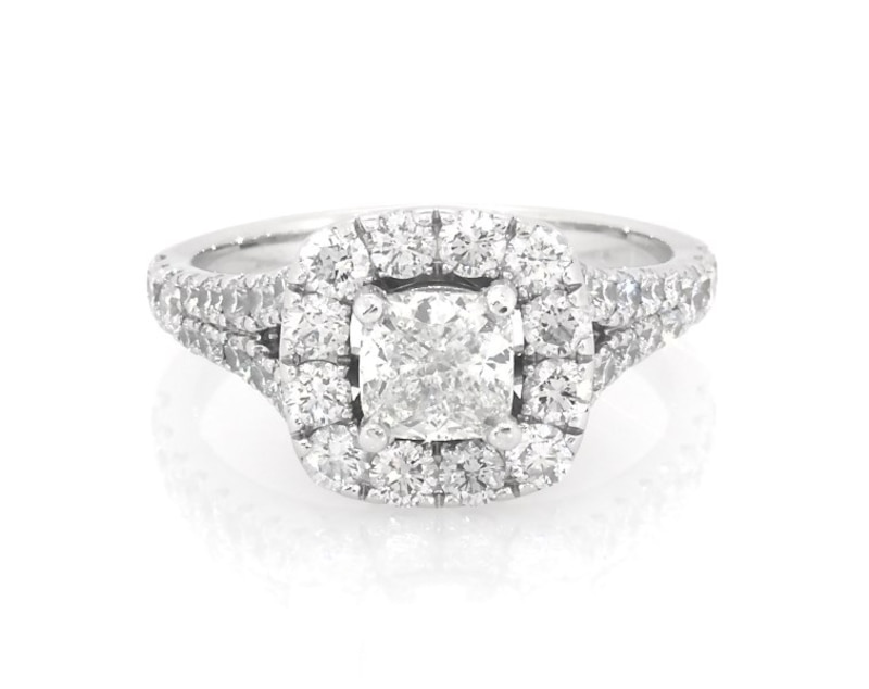 Main Image 1 of Previously Owned Neil Lane Cushion-Cut Diamond Halo Engagement Ring 2 ct tw 14K White Gold Size 7