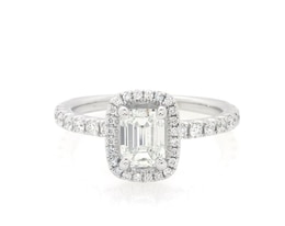 Previously Owned Emerald-Cut Diamond Halo Engagement Ring 1-1/4 ct tw 14K White Gold Size 6