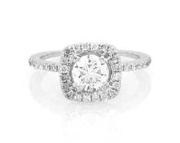 Previously Owned Round-Cut Diamond Cushion Halo Engagement Ring 1 ct tw 14K White Gold Size 5