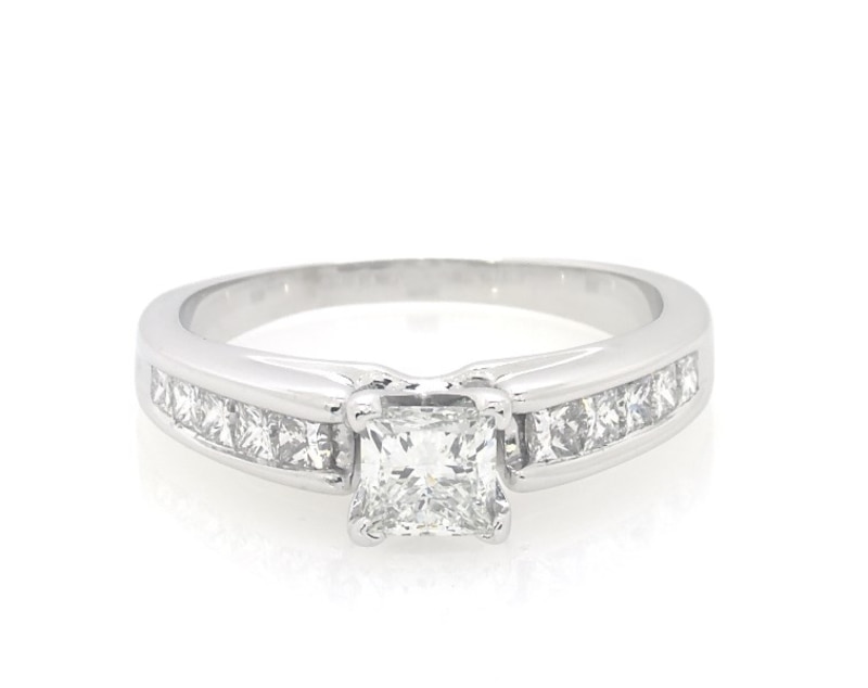 Main Image 1 of Previously Owned Princess-Cut Diamond Engagement Ring 1-1/8 ct tw 14K White Gold Size 7.25