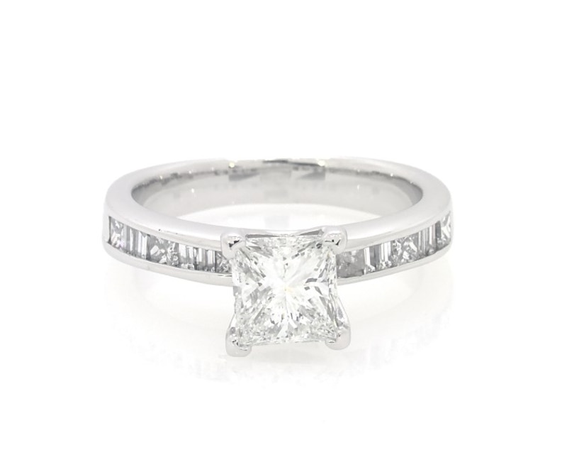 Main Image 1 of Previously Owned Princess-Cut Diamond Engagement Ring 1-3/8 ct tw 14K White Gold Size 6.75