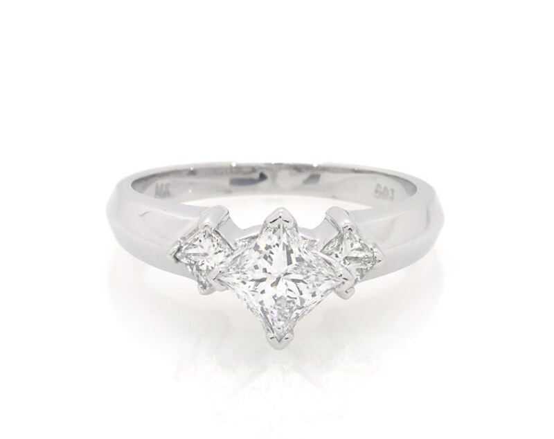 Main Image 1 of Previously Owned Princess-Cut Diamond Three-Stone Engagement Ring 7/8 ct tw 14K White Gold Size 6.25