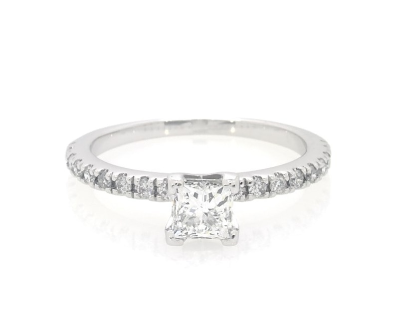 Main Image 1 of Previously Owned Princess-Cut Diamond Engagement Ring 7/8 ct tw 14K White Gold Size 6.5