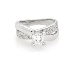 Previously Owned Princess-Cut Diamond Crossover Engagement Ring 1-1/5 ct tw 14K White Gold Size 5.25
