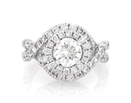 Previously Owned Round-Cut Diamond Double Halo Engagement Ring 2-3/8 ct tw 14K White Gold Size 6.25