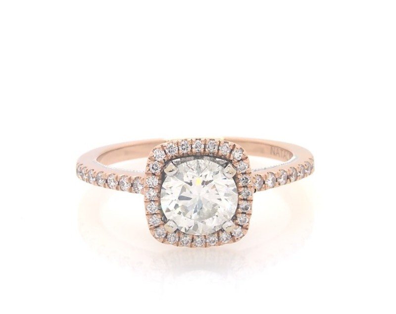 Main Image 1 of Previously Owned Round-Cut Diamond Halo Engagement Ring 1-1/4 ct tw 14K Rose Gold Size 7.25