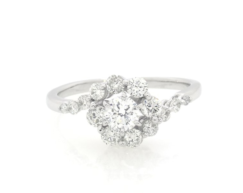 Main Image 1 of Previously Owned Round-Cut Diamond Bypass Engagement Ring 1 ct tw 14K White Gold Size 8