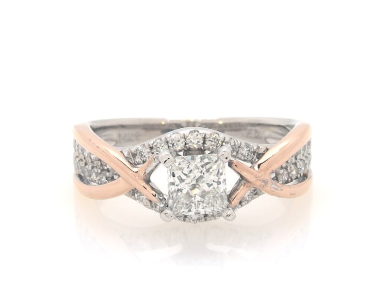 Main Image 1 of Previously Owned Princess-Cut Diamond Crisscross Engagement Ring 3/4 ct tw 14K Two-Tone Gold Size 4.75