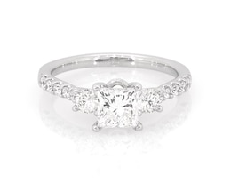 Previously Owned Princess & Round-Cut Diamond Three-Stone Engagement Ring 1-3/8 ct tw 14K White Gold Size 7