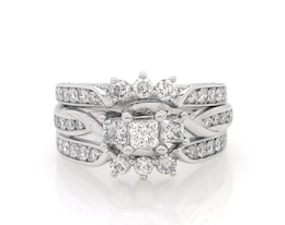 Previously Owned Princess-Cut Diamond Three-Stone Bridal Set 1-1/8 ct tw 14K White Gold Size 5