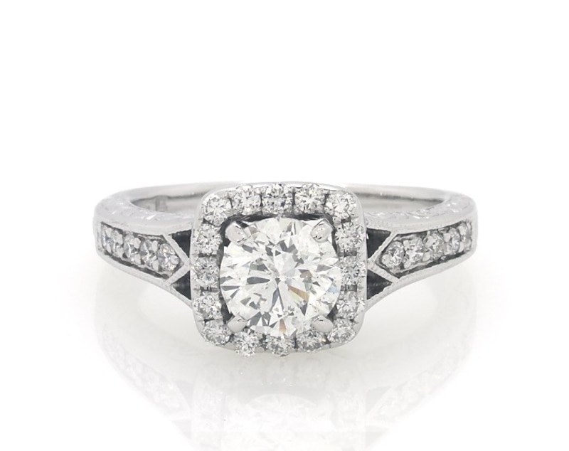 Main Image 1 of Previously Owned Round-Cut Diamond Halo Engagement Ring 1-5/8 ct tw 14K White Gold Size 8.5