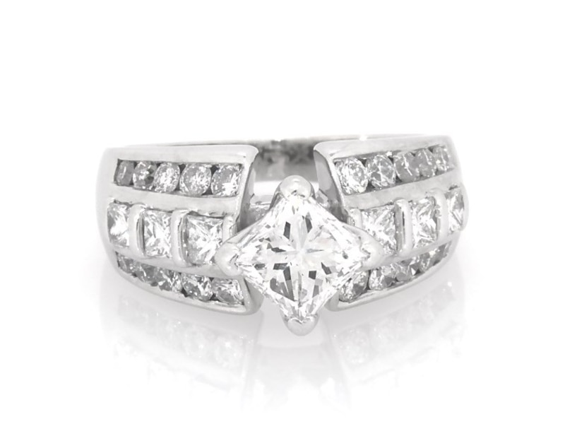 Main Image 1 of Previously Owned Princess-Cut Diamond Engagement Ring 1-7/8 ct tw 14K White Gold Size 5.25